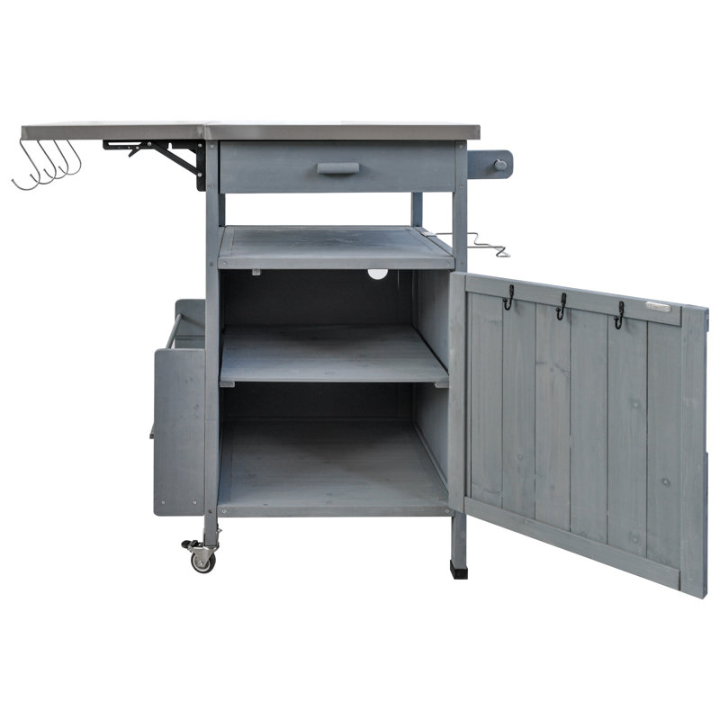 40.5" Outdoor Grill Cart With Stainless Steel Top, Blue