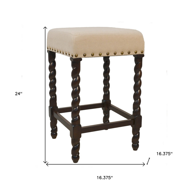 Chaise 30 po en similicuir noir et bois massif sans dossier avec repose-pieds, Cream/Espresso