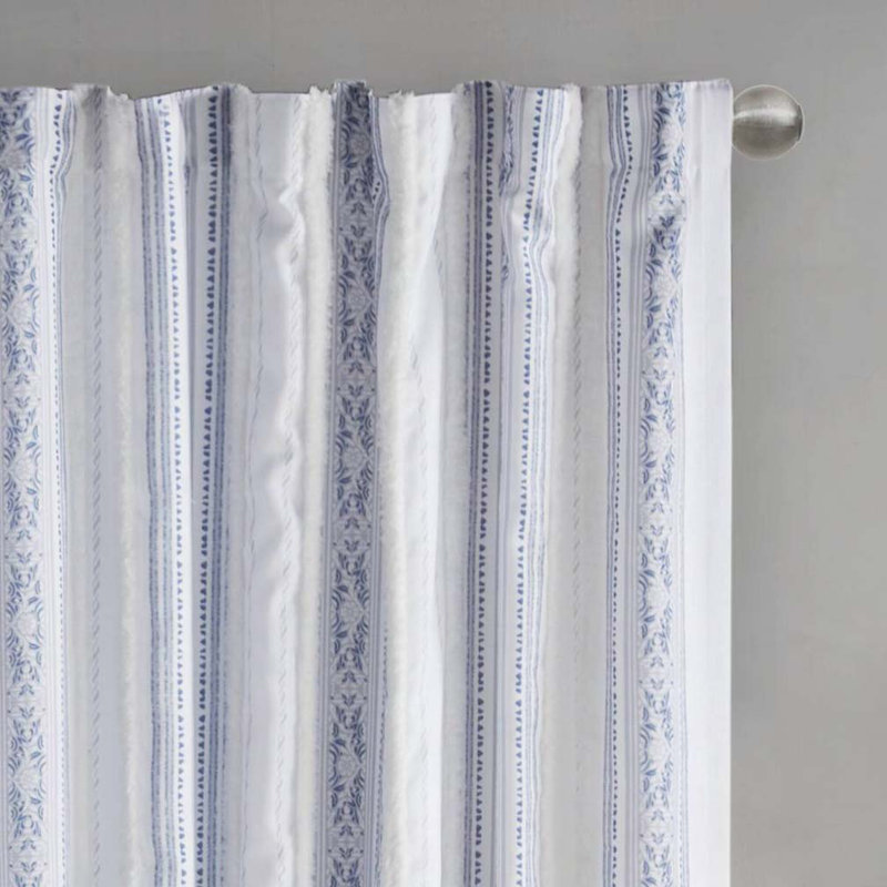 Polyester Curtains,Curtain Panel with Tufted Stripe and Lining, Navy