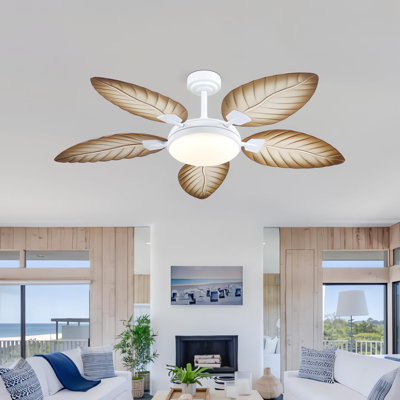 52" Palm Leaf Ceiling Fans With Lights And Remote,Wet Rated Tropical Ceiling Fans For Patios Porch Gazebo Pergola