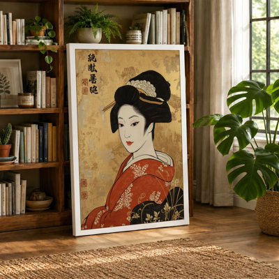Woman in Red Kimono Japandi - Wrapped Canvas