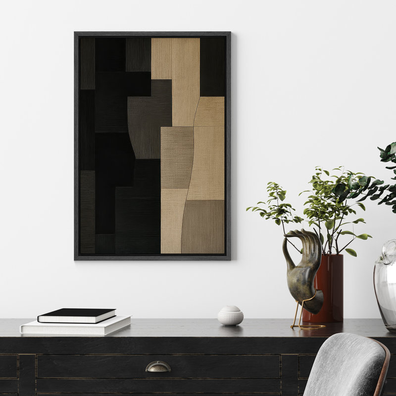 Reproduction d'art sur toile encadrée - œuvre d'art abstraite, décor moderne neutre pour le salon, H 36 po x l 24 po, Noir