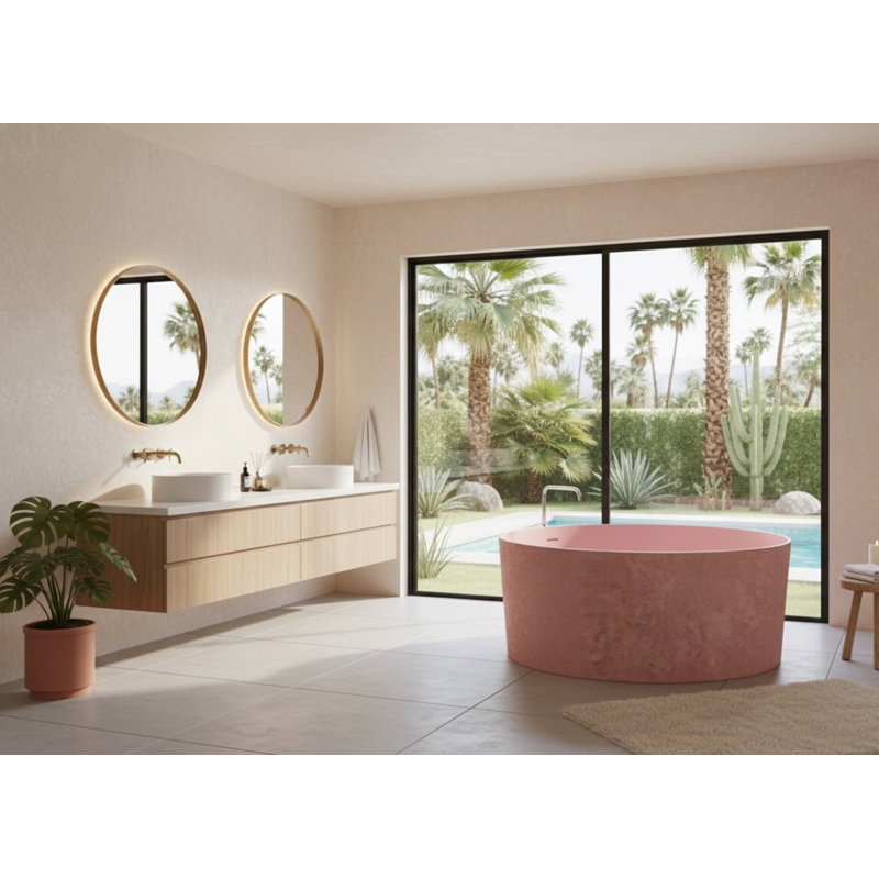 Vast Studio Freestanding Round Bathtub – Solid Surface Deep Soaking Tub with Minimalist Spa-Inspired Modern Design & Seamless Matte Luxury Finish