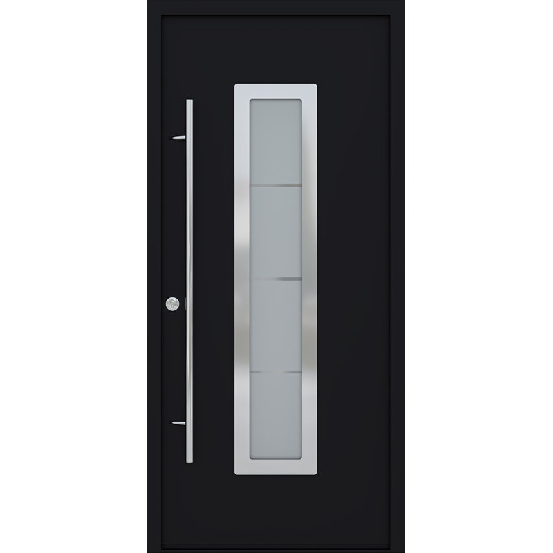 Porte d'entrée en acier pré-suspendue, Noir, S'ouvre à gauche vers l'intérieur