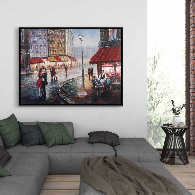 Couple s'embrassant dans la rue - décor de toile encadrée rouge