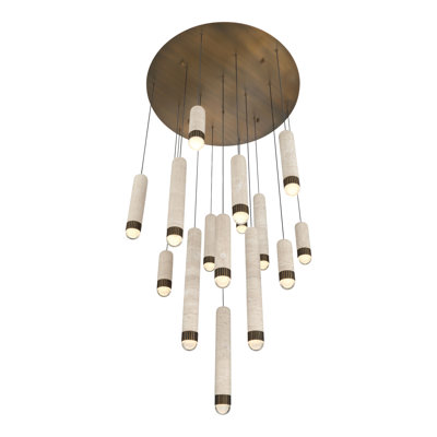Cambre, Chandelier , 16-Light, 32", Antique Brass, Travertine
