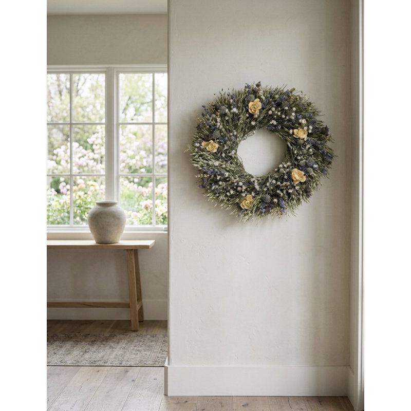 22 " Handmade Mixed Greenery Twig and Real Floral Wreath