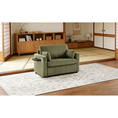 Canapé-lit simple convertible avec matelas pliable, table d'appoint, ports USB et pochette de rangement pour une vie moderne