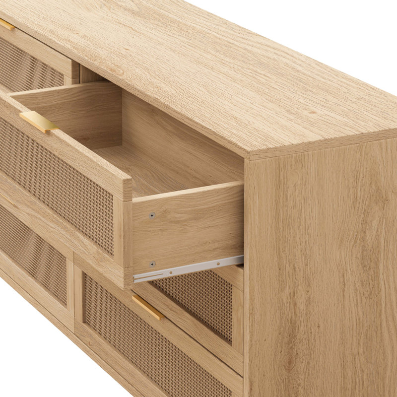 Armoire de rangement en rotin 6 tiroirs, Naturel foncé