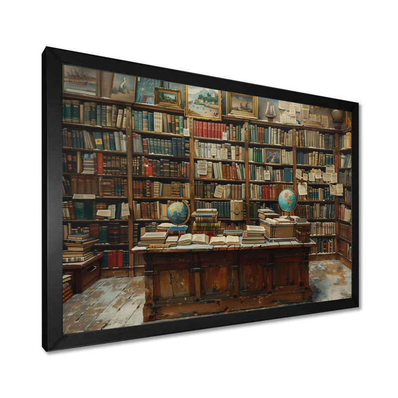 Brun brun, bibliothèque rétro, bibliothèque, merveille, bibliothèque, art mural, salon, Encadrement argenté