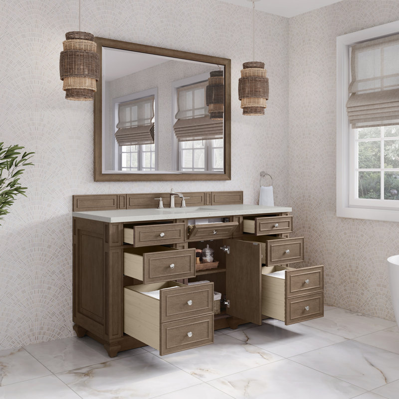 Calisto 60'' Single Bathroom Vanity with Top, Whitewashed Walnut, Lime Delight, 8" Widespread