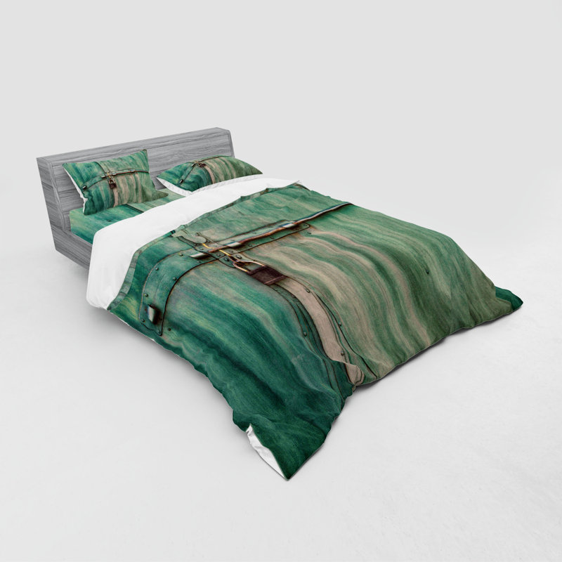 Ensemble de housse de couette en microfibre vert / brun, Housse de couette grand + 3 pièces supplémentair