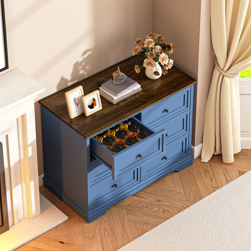 Cabinet Dresser Chest With 6 Drawers, Chest Of Drawers, Bedroom Dresser, Blue/Brown
