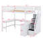 Lit mezzanine avec bureau intégré en forme de L et tablettes de rangement à trois niveaux, et escalier de rangement attaché-959209660