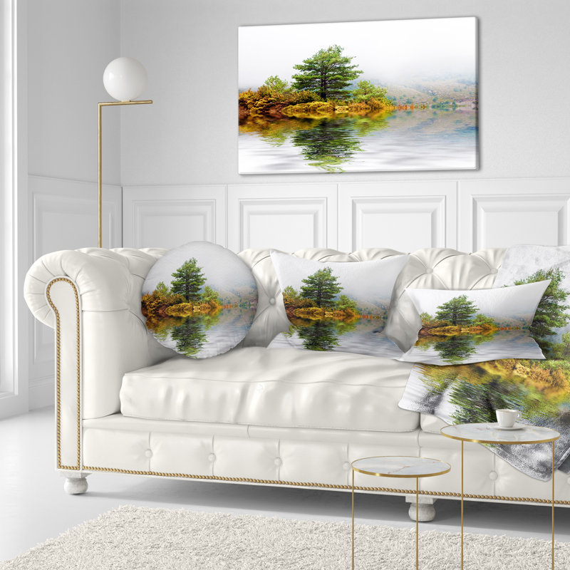 Coussin décoratif paysage avec pin, H 12 po x l 20 po