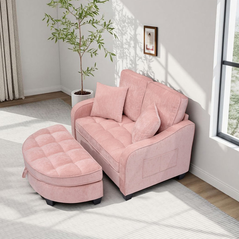 42.68''Oversized Convertible Chaise Lounge With Storage Ottoman, Pink