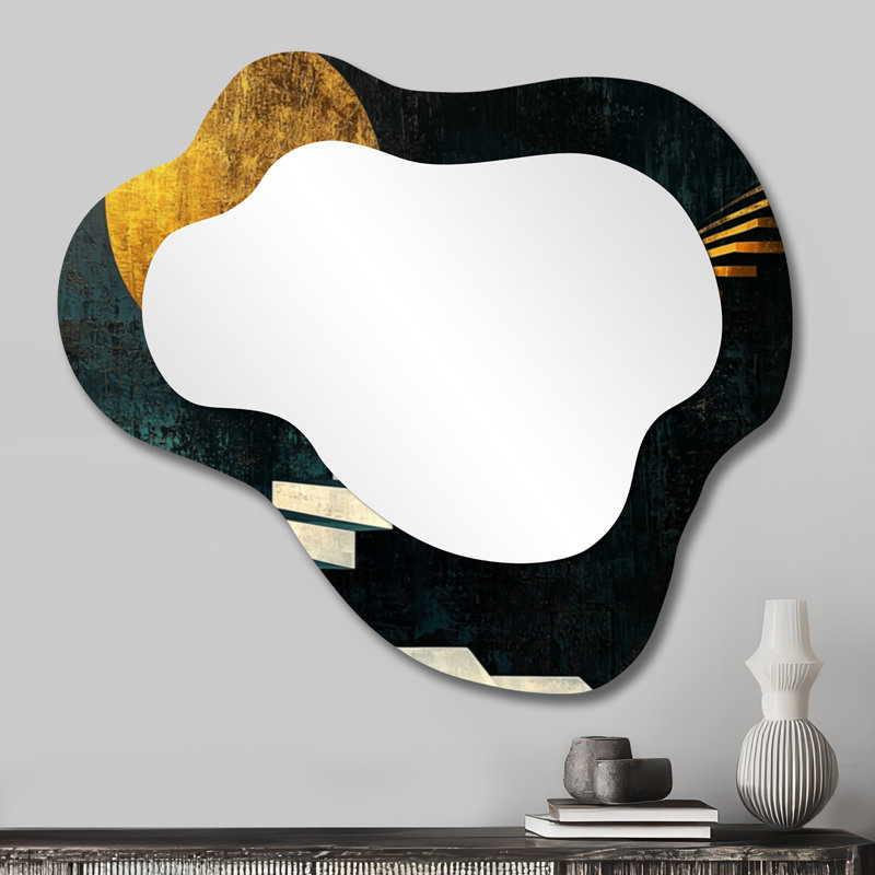 Or et noir lune sans limite Reverie I - miroir mural géométrique asymétrique, miroir de coiffeuse moderne, imprimé sur métal