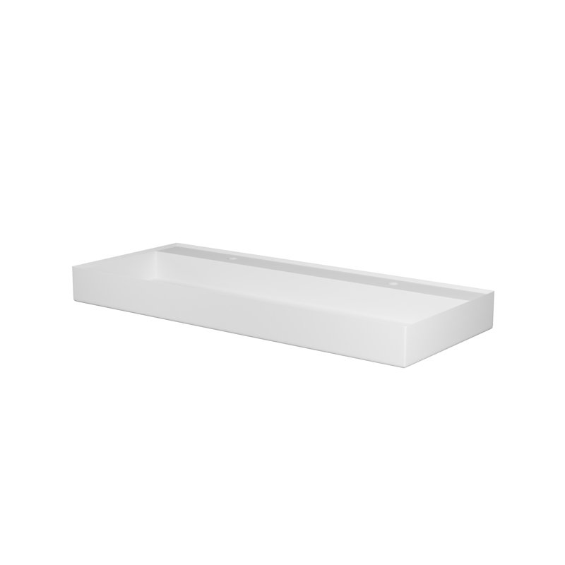 Lavabo de salle de bain en résine de pierre à surface solide, finition blanc mat, 47,56 po de profondeur, 19,1 largeur, 4,79 hauteur, 54,82 lb, fonctionnel tout espace, teinture, installation polyvalente, conception épurée,