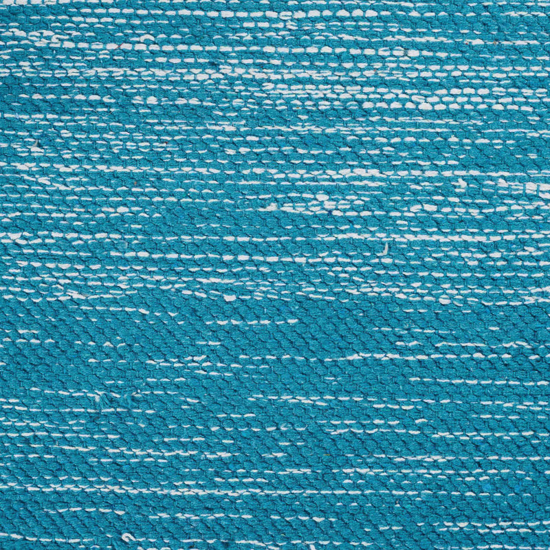 Tapis bleu sarcelle en coton tissé à plat à la main Arteaga, Rectangle 5 pi x 7 pi