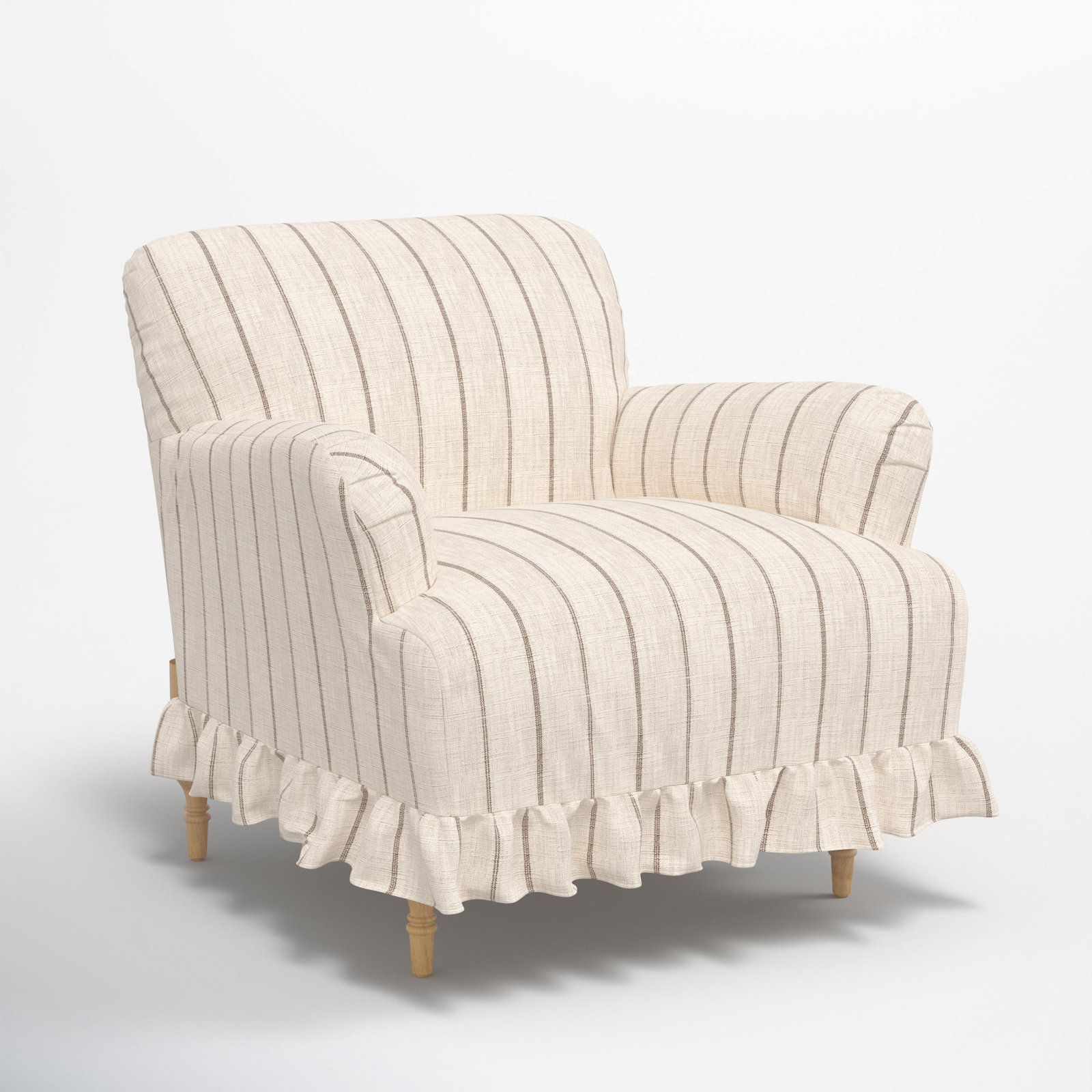 Maggie Ruffle Slipcover Armchair, Fritz Charcoal Stripe