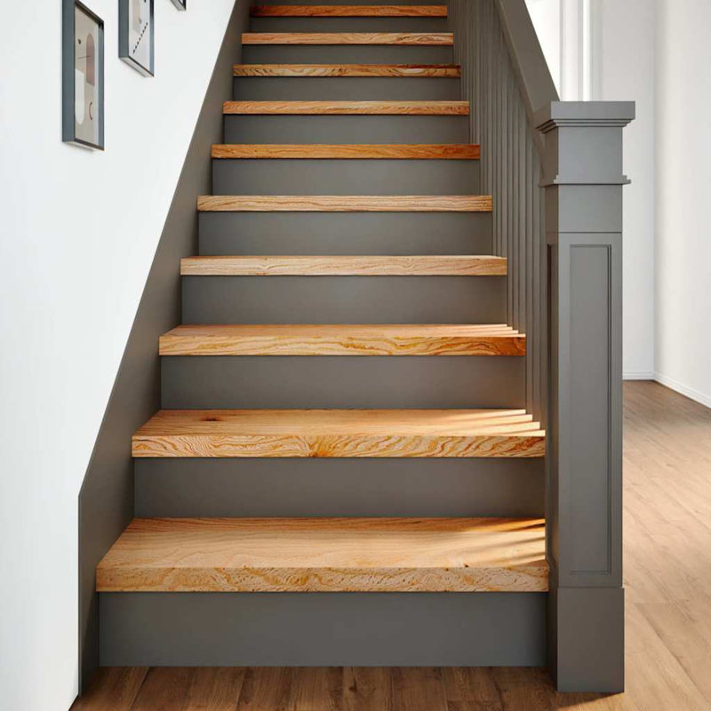 Stair Tread Solid Oak Wood 0.8 In, Light Brown, Retangle 11.8" x 2'4", 2 Pieces Included