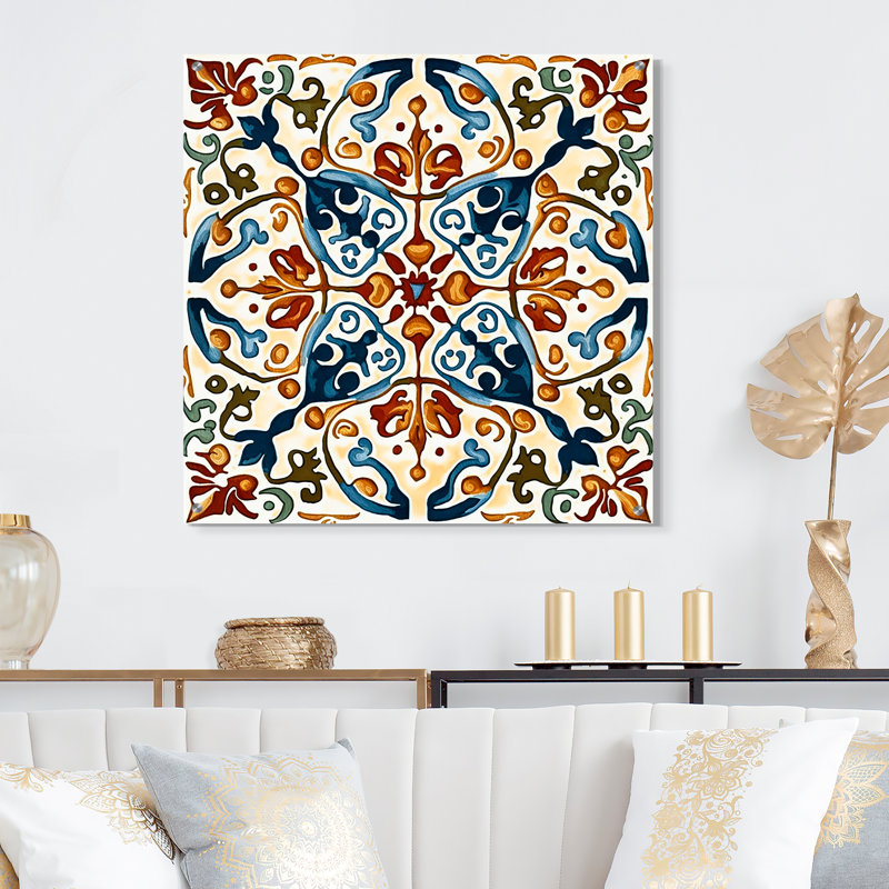 Carreaux de la Méditerranée en bleu rétro III - tuile abstraite, décoration murale acrylique, H 36 po x l 36 po