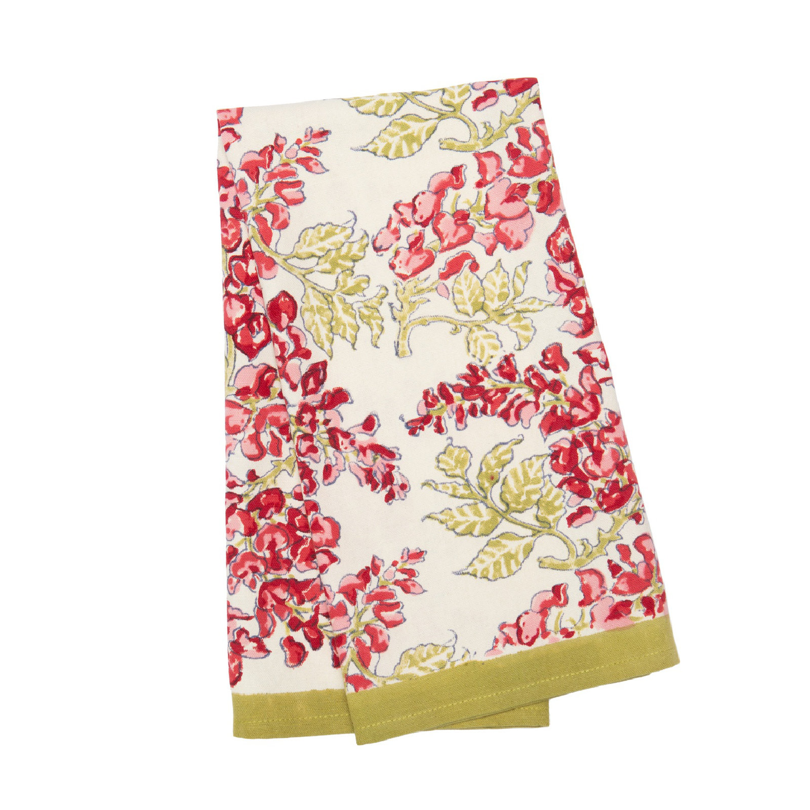 Kappa Floral Tea Towel Kitchen Towel, Olive Green/Pink/Ivory/Red