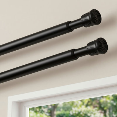 Black Pair of Spring Tension Curtain Rods, 28-48 Inch Adjustable, No Drilling, for Windows, Kitchen, Doorway, Bathroom, Closet