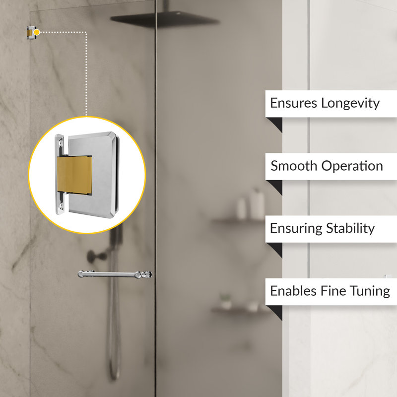 Charnière de porte de douche à fixation murale réglable en verre de 3/8 po et 1/2 po d'épaisseur avec plaque arrière en H chrome poli avec finition laiton
