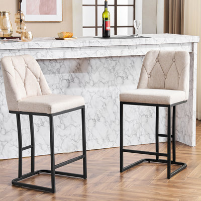 Tabourets de bar modernes à hauteur de comptoir beige avec structure en métal à 2 boutons et stable pour tous les styles de décor