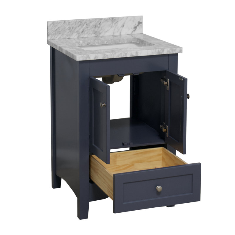 Edber 24 " W Freestanding Standard 1 Single Vanity Bathroom Vanity With Top, Carrara Marble, Charcoal Gray