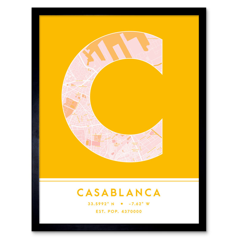 Casablanca Morocco City Map Yellow - Single Picture Frame Typography