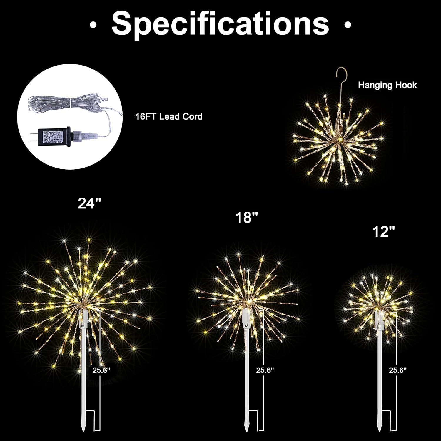 Starburst Light Lighted Ball 120 Led Firework Lights Twinkle Warm White Hanging Ball Dual-use For Patio Walkway Pathway Decoration Indoor/outdoor