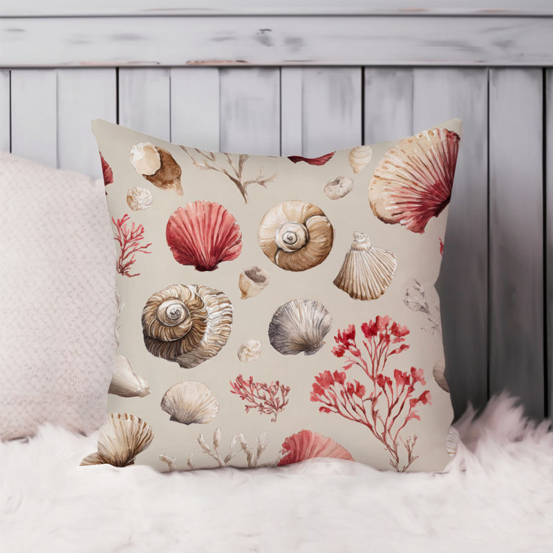 Housse de coussin de plage et de bord de mer, Carré 18 po, Beige / rouge nautique / plage 3