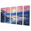 «Pink Japanese Lake View - River Mountain», ensemble de 5 pièces d'art mural-465425509