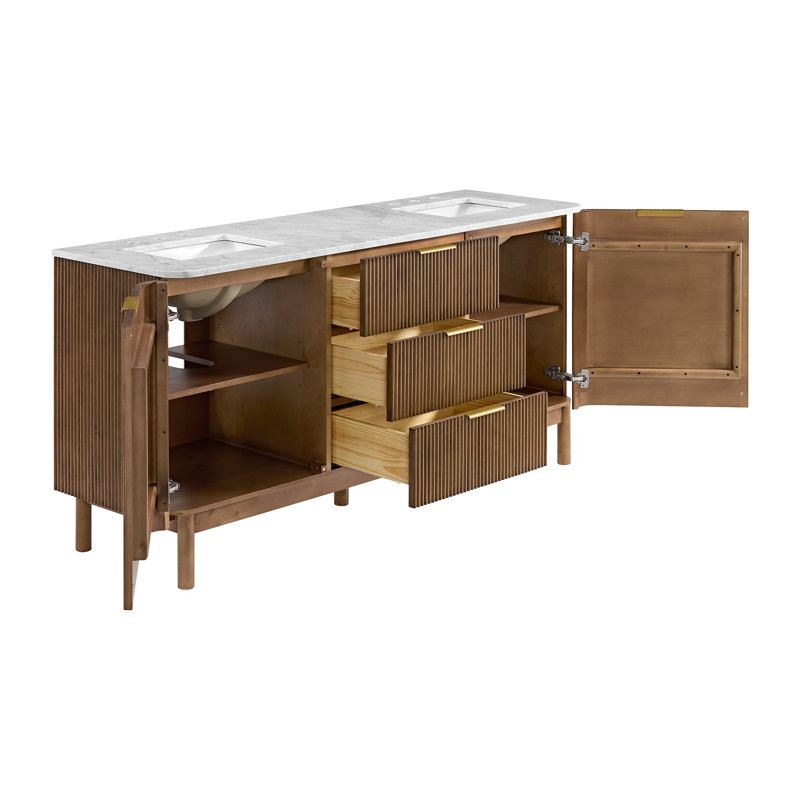Kensington 72" Bathroom Vanity in Fluted Birch, Brown Reeded Birch