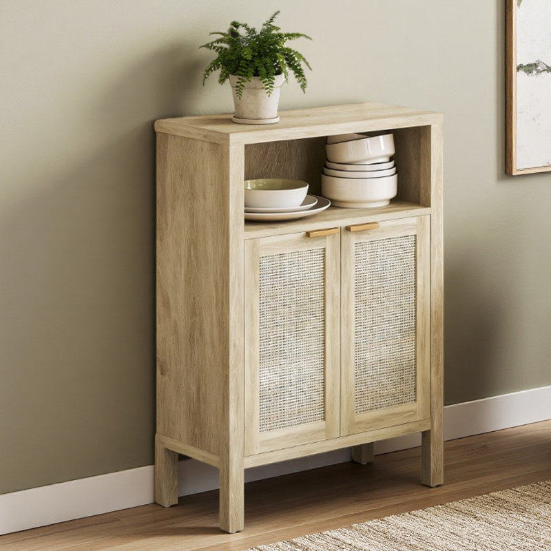 Nordic Style Cabinet,Coffee Bar Cabinet,Buffet Cabinet With Storage,With Adjustable Shelf, Natural
