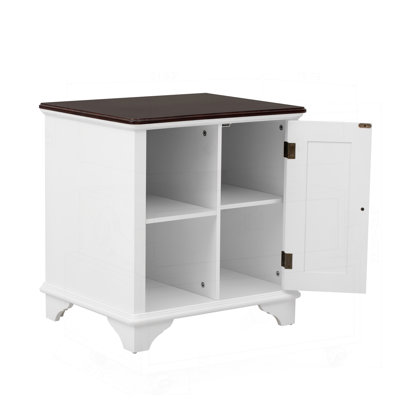 American-Style End Table with Shutter Design and Two Woven Baskets for Versatile Storage and Elegant Decor