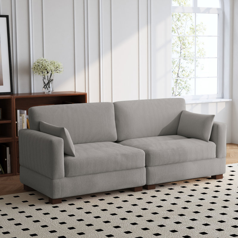 Vontavious 217.9Cm Square Arms Sofa, Light Grey