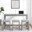 Table de bar industrielle avec prise électrique pour salle à manger - Chaises de salle de jeux recouvertes de lin gris, design ergonomique 4 pièces et surface facile à nettoyer