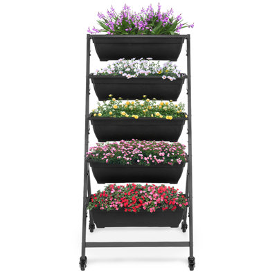 5 Tiers Vertical Garden Bed With Lockable Wheels - Elevated Indoor/outdoor Planter For Vegetables, Flowers & Herbs