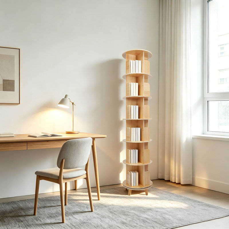 360° Rotating Bookshelf Storage Rack, 77.13" H x 18.1" L x 18.1" D