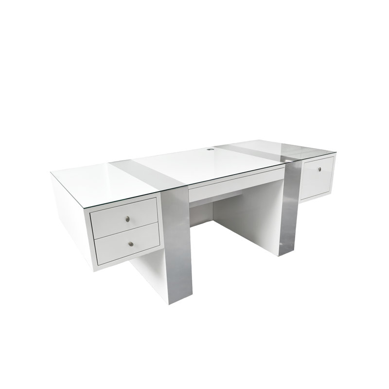 Nero Executive Desk with Glass Top – White Lacquer, White Lacquer
