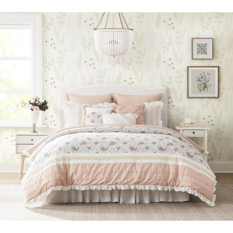 Édredon en coton 9 pièces Blush King, Très grand édredon et 8 pièces supplémentaires, Gris/Rosé