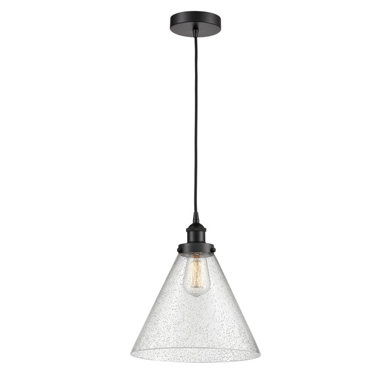 Luminaire suspendu conique à 1 lumière Buckholts, H 14,75 po x l 12 po x P 12 po, Noir mat
