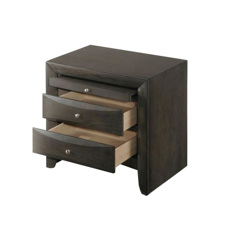 Table de chevet en bois de chêne gris avec 2 tiroirs et 1 plateau pour la chambre à coucher