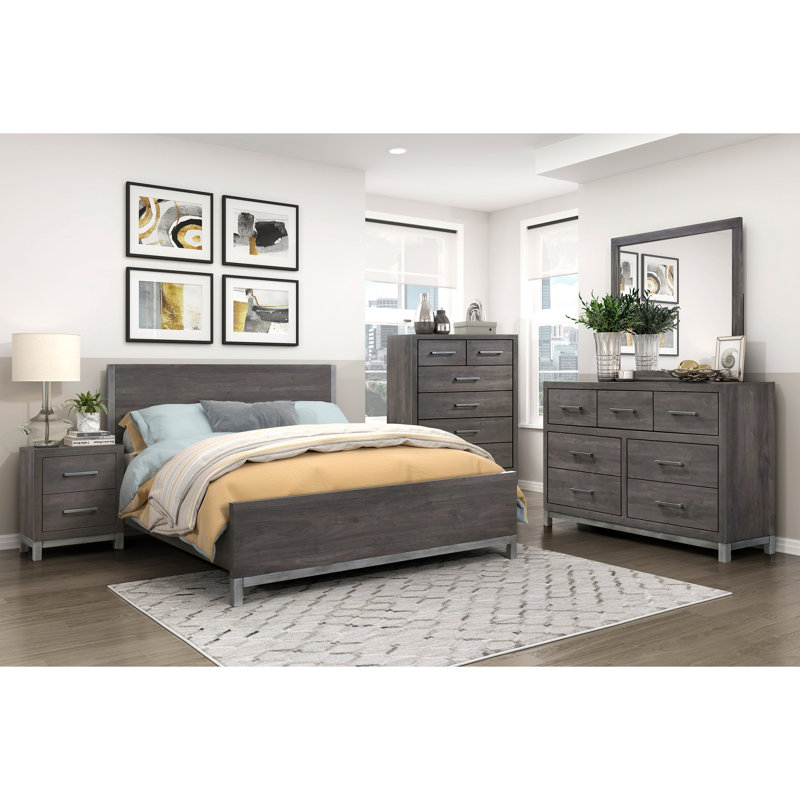 Sleek Bedroom Queen Furniture, Brownish Grey And Antique Silver Pattern , Element