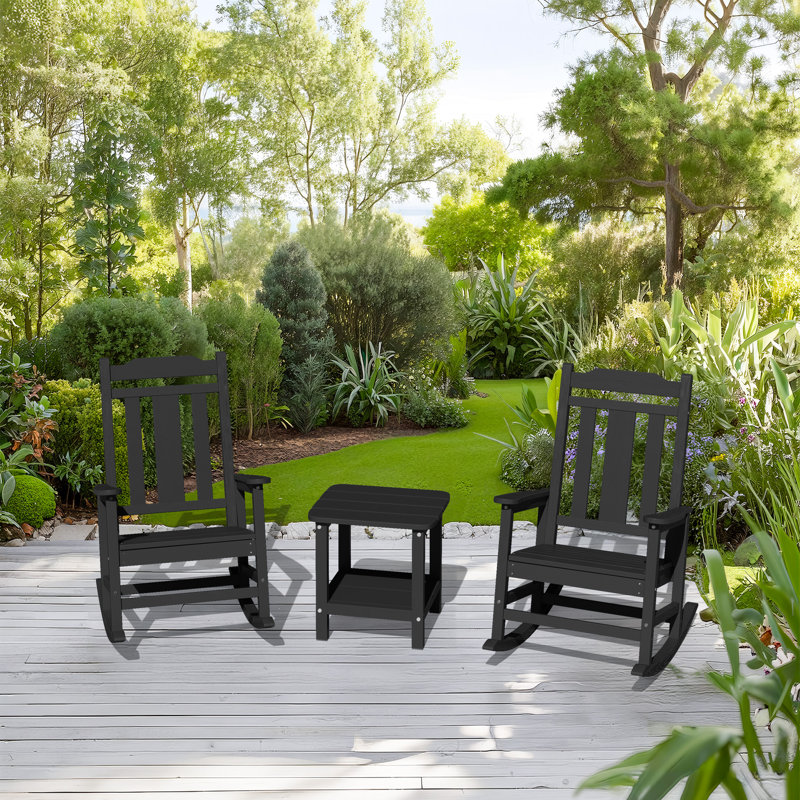 Wolak HDPE Oversized Modern Rocking Adirondack Chair(Set Of 2), Black