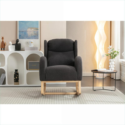 Chaise berçante en tissu gris Teddy