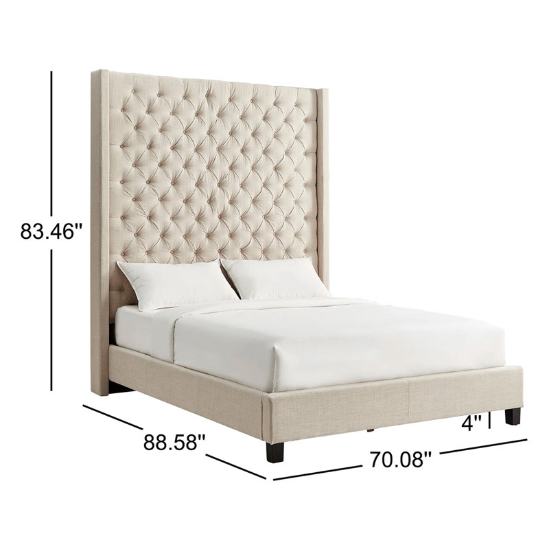 Lit tapissier standard Kaster, Lin beige chiné, Grand